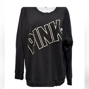 VICTORIA’S SECRET PINK Women’s Black Crewneck Logo Sweatshirt Size Large